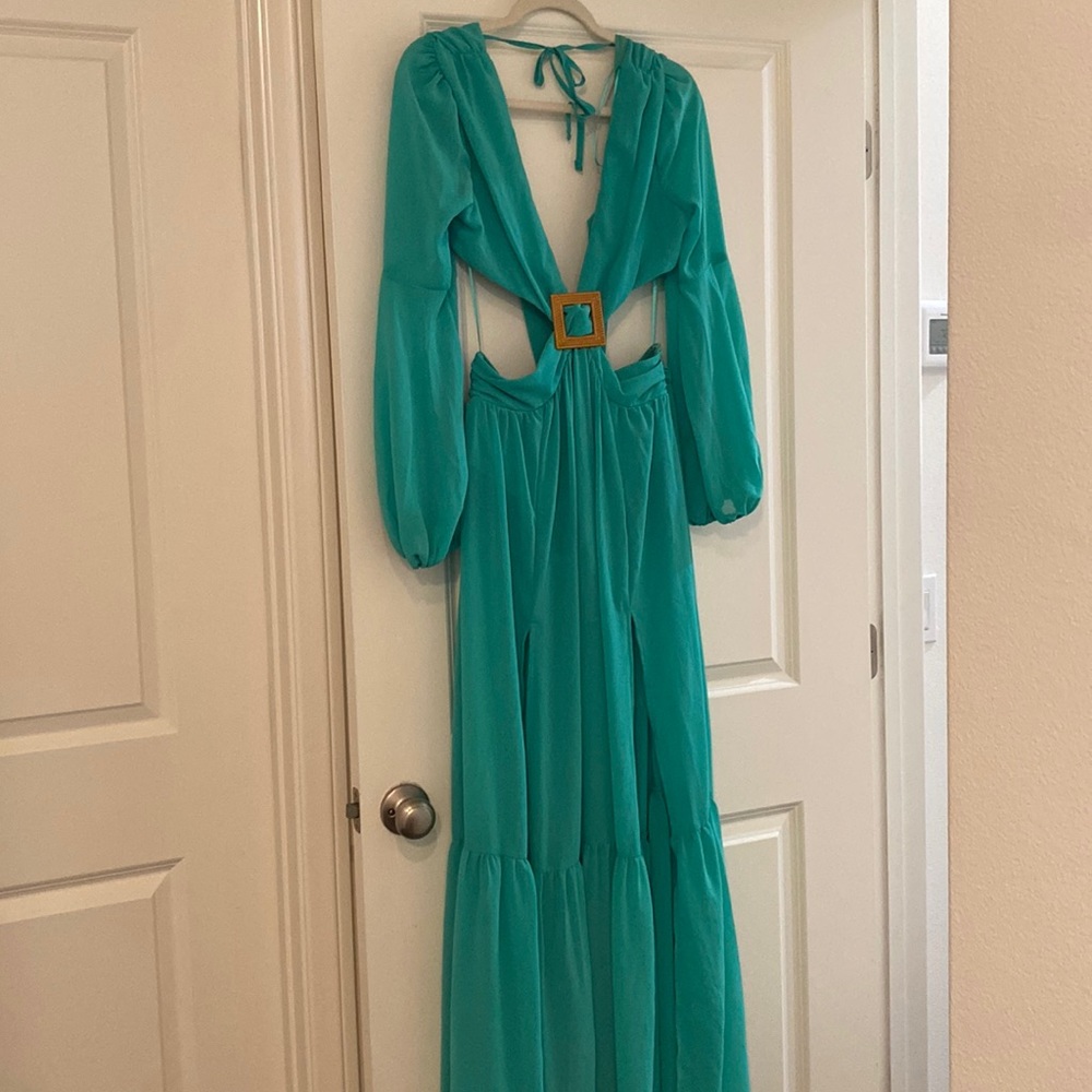 Turquoise maxi dress. New with tags. Pet free/smoke free home. Final sale.